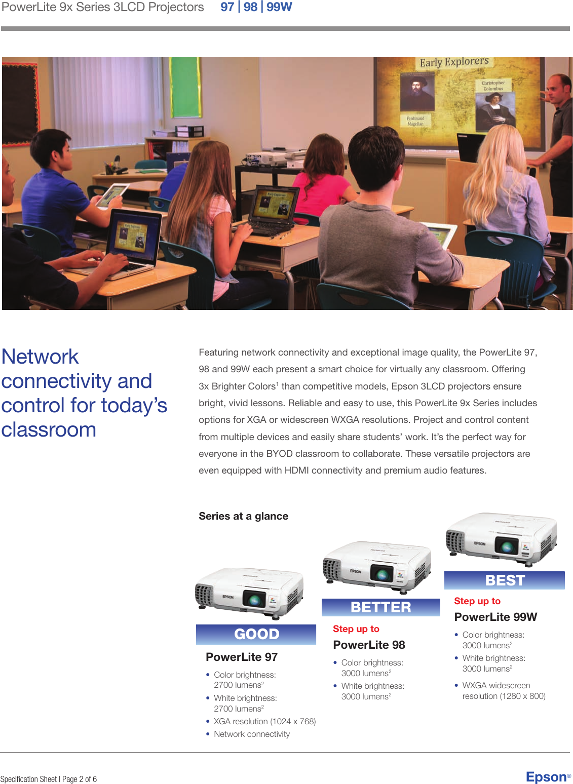 Page 2 of 6 - Epson Epson-Powerlite-97-Xga-3Lcd-Projector-Product-Specifications- Product Specifications - Projectors 97/98/99W  Epson-powerlite-97-xga-3lcd-projector-product-specifications
