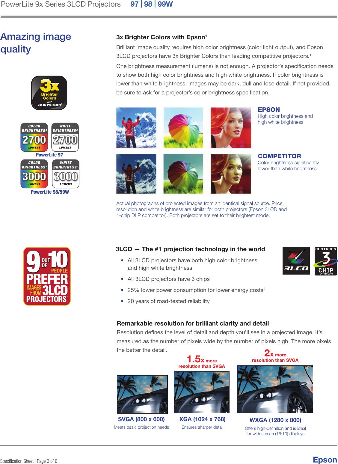 Page 3 of 6 - Epson Epson-Powerlite-97-Xga-3Lcd-Projector-Product-Specifications- Product Specifications - Projectors 97/98/99W  Epson-powerlite-97-xga-3lcd-projector-product-specifications