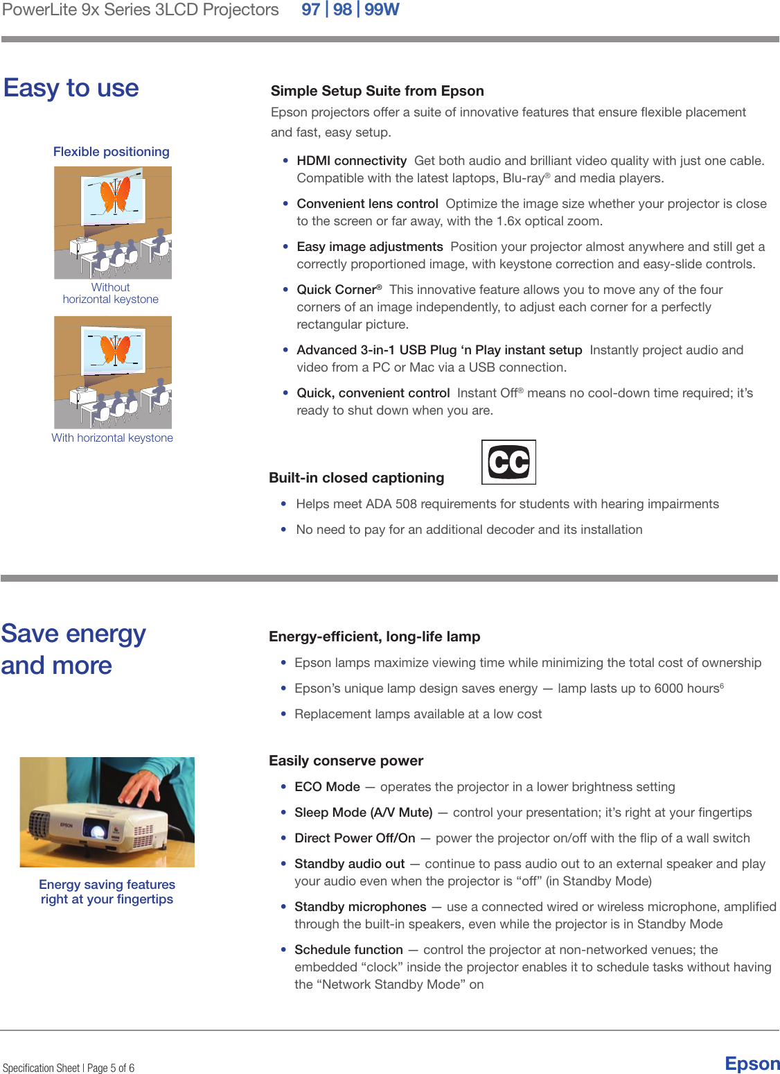 Page 5 of 6 - Epson Epson-Powerlite-97-Xga-3Lcd-Projector-Product-Specifications- Product Specifications - Projectors 97/98/99W  Epson-powerlite-97-xga-3lcd-projector-product-specifications
