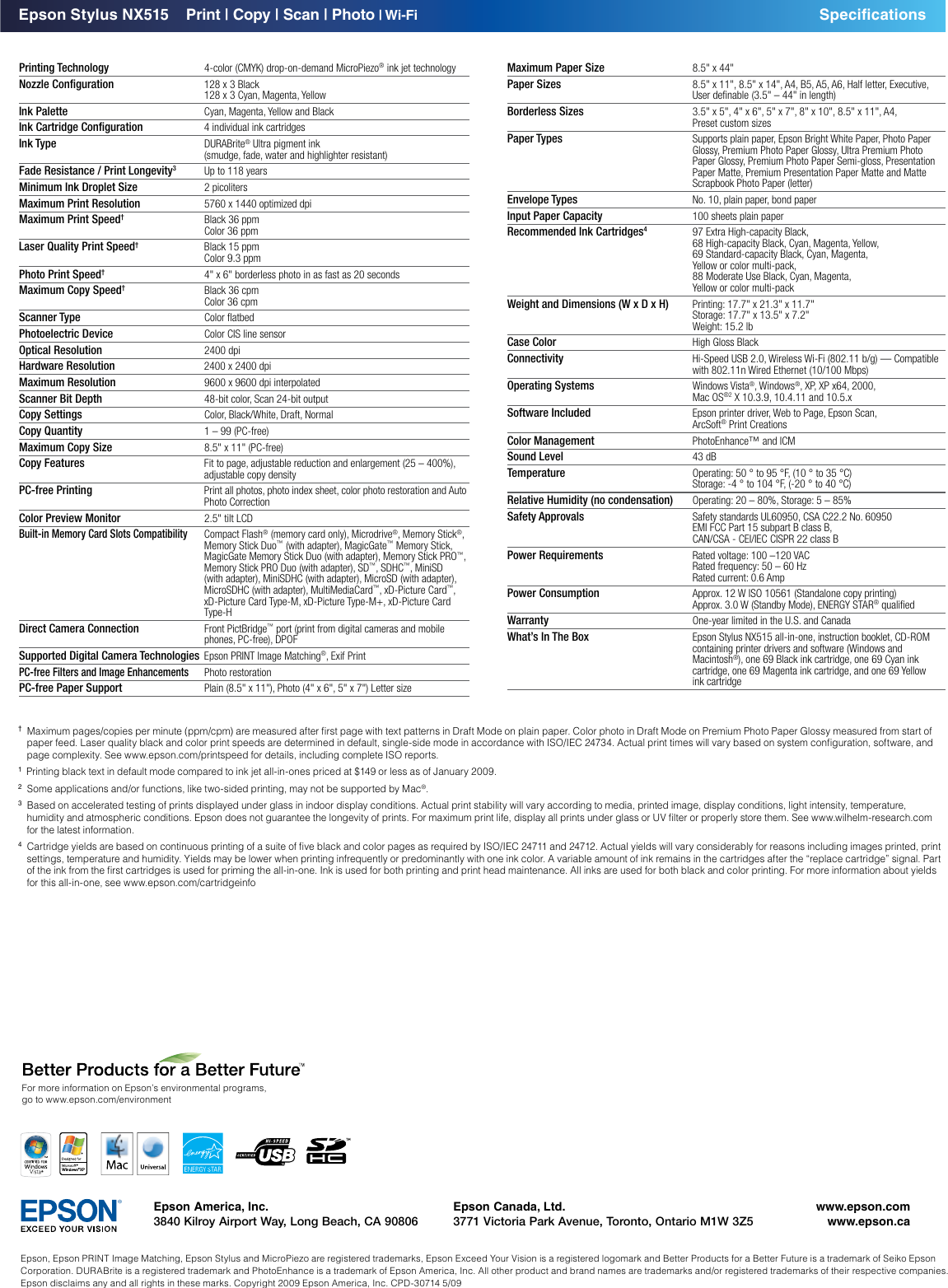 Page 2 of 2 - Epson Epson-Stylus-Nx515-Users-Manual- Stylus NX515 - Product Brochure  Epson-stylus-nx515-users-manual