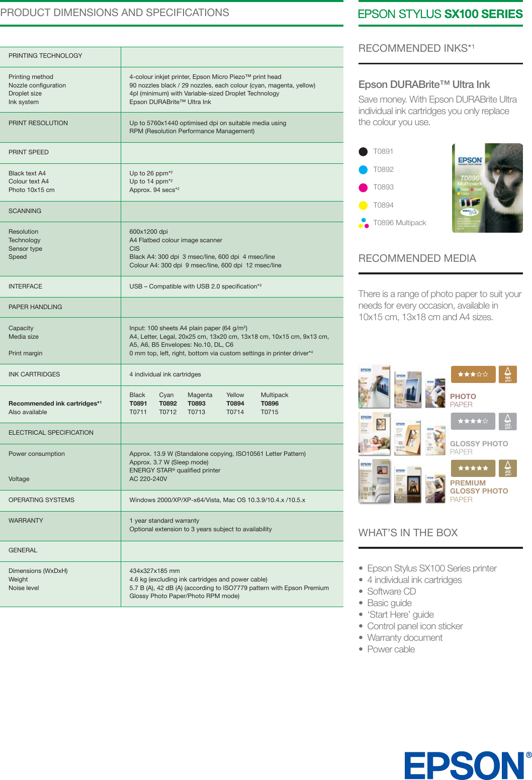 Page 2 of 3 - Epson Epson-Stylus-Printer-Sx100-Users-Manual- 5245_SX100_Branded_pdf  Epson-stylus-printer-sx100-users-manual