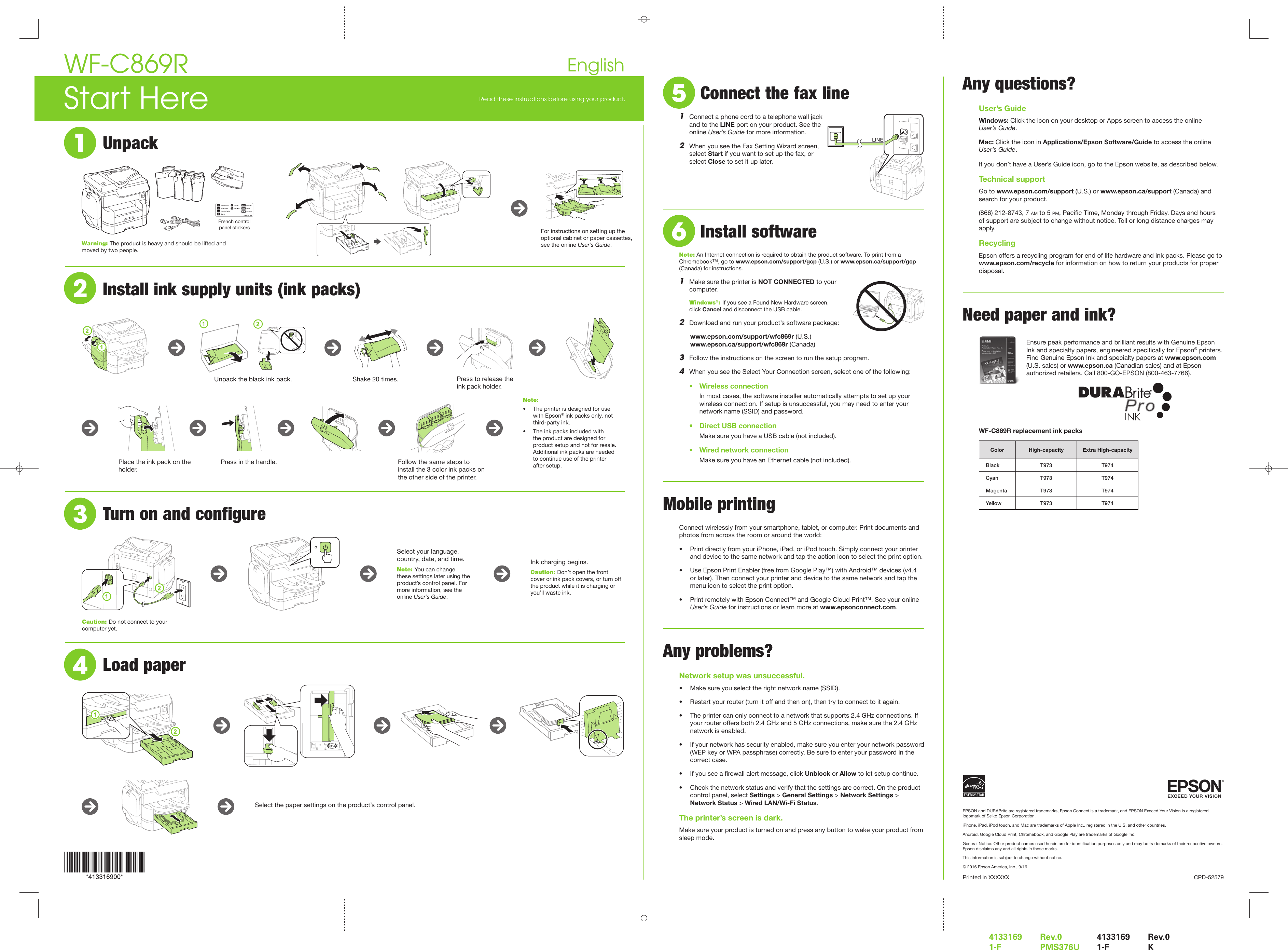 Page 2 of 4 - Epson Start Here - WF-C869R Manual Cpd52579