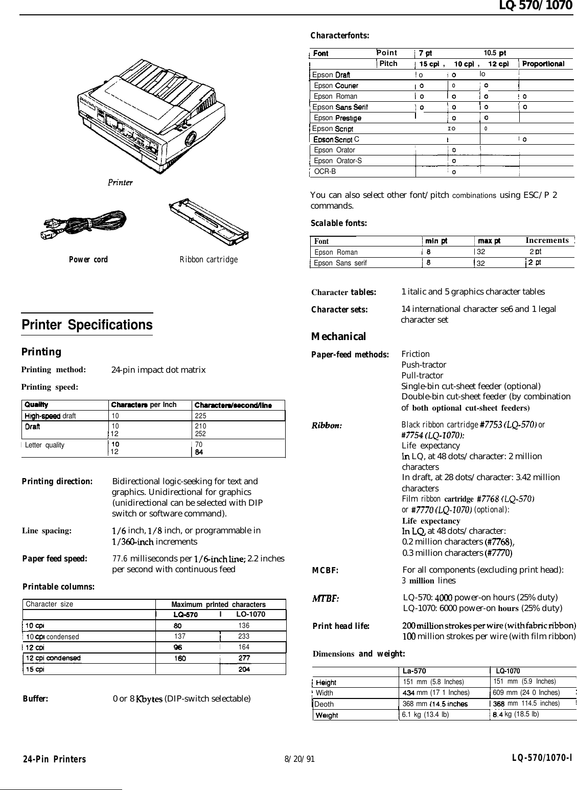 Page 1 of 7 - Epson  Specifications LQ-570/1070 Lq570 Pg