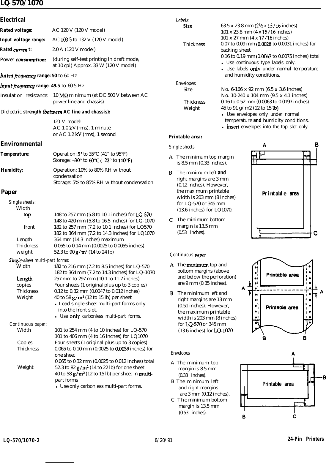 Page 2 of 7 - Epson  Specifications LQ-570/1070 Lq570 Pg