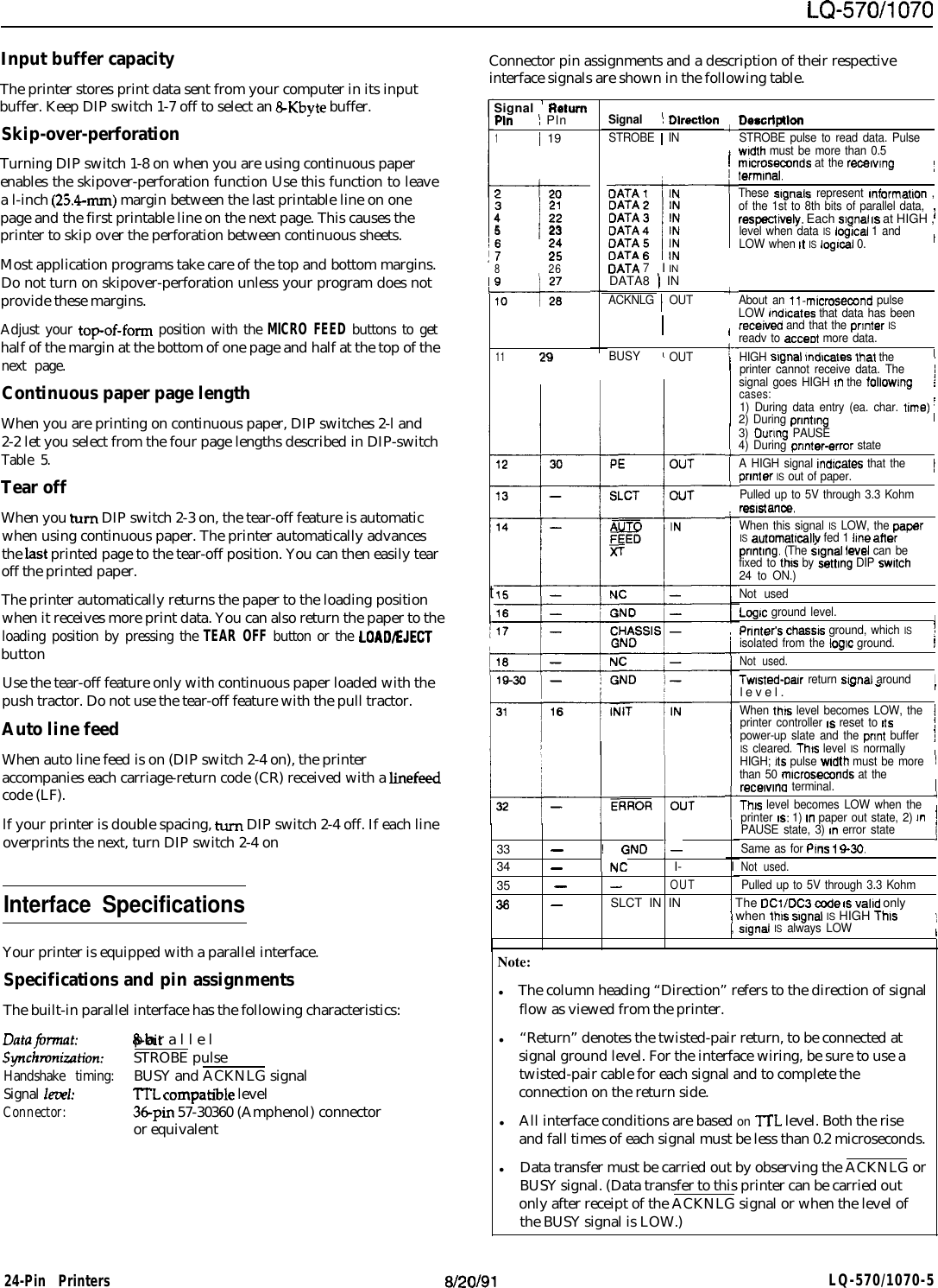 Page 5 of 7 - Epson  Specifications LQ-570/1070 Lq570 Pg