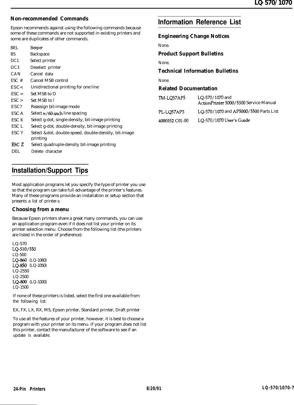 Page 7 of 7 - Epson  Specifications LQ-570/1070 Lq570 Pg