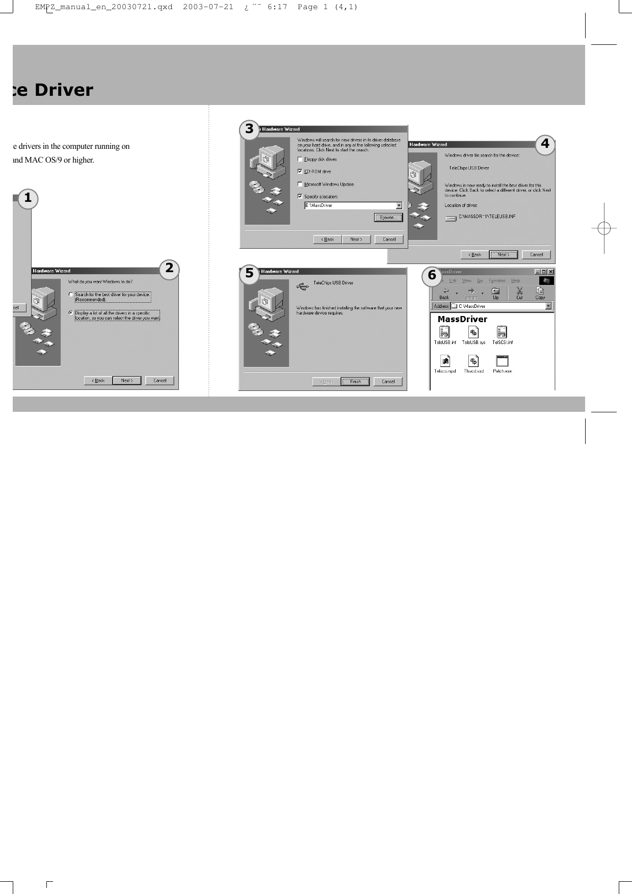 ce drivers in the computer running on and MAC OS/9 or higher.ce Driver123456EMPZ_manual_en_20030721.qxd  2003-07-21  &iquest;&uml;&tilde; 6:17  Page 1 (4,1)