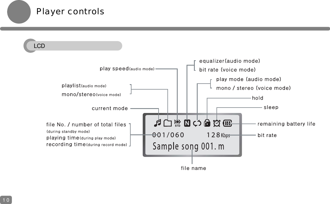 Player controls10LCD