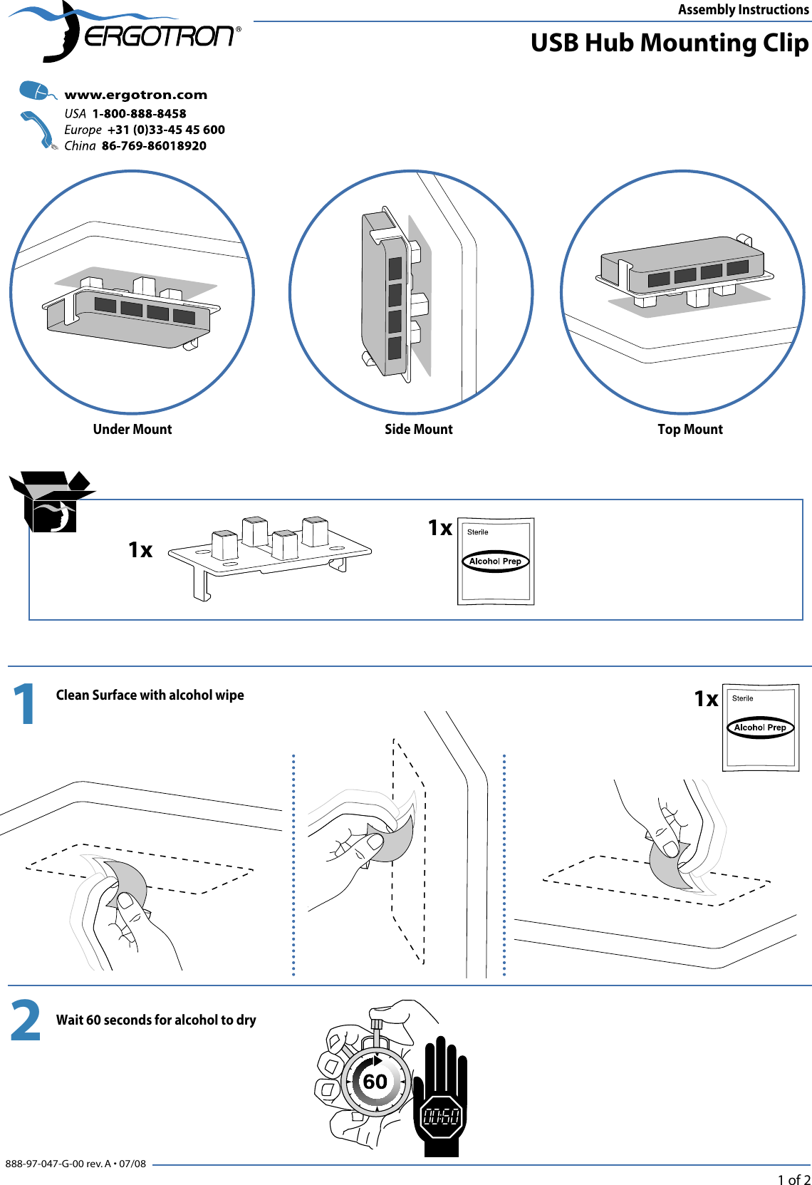 Page 1 of 2 - Ergotron Ergotron-Usb-Hub-Mounting-Clip-Users-Manual- 888-97-047-G-00revA  Ergotron-usb-hub-mounting-clip-users-manual