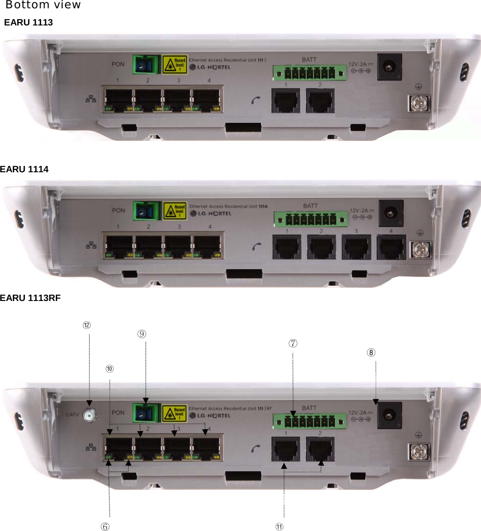 Bottom view EARU 1113   EARU 1114  EARU 1113RF          ⑧ ⑨ ⑩⑫ ⑦⑥  ⑪