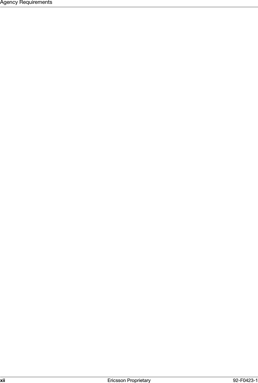 Agency Requirementsxii Ericsson Proprietary 92-F0423-1