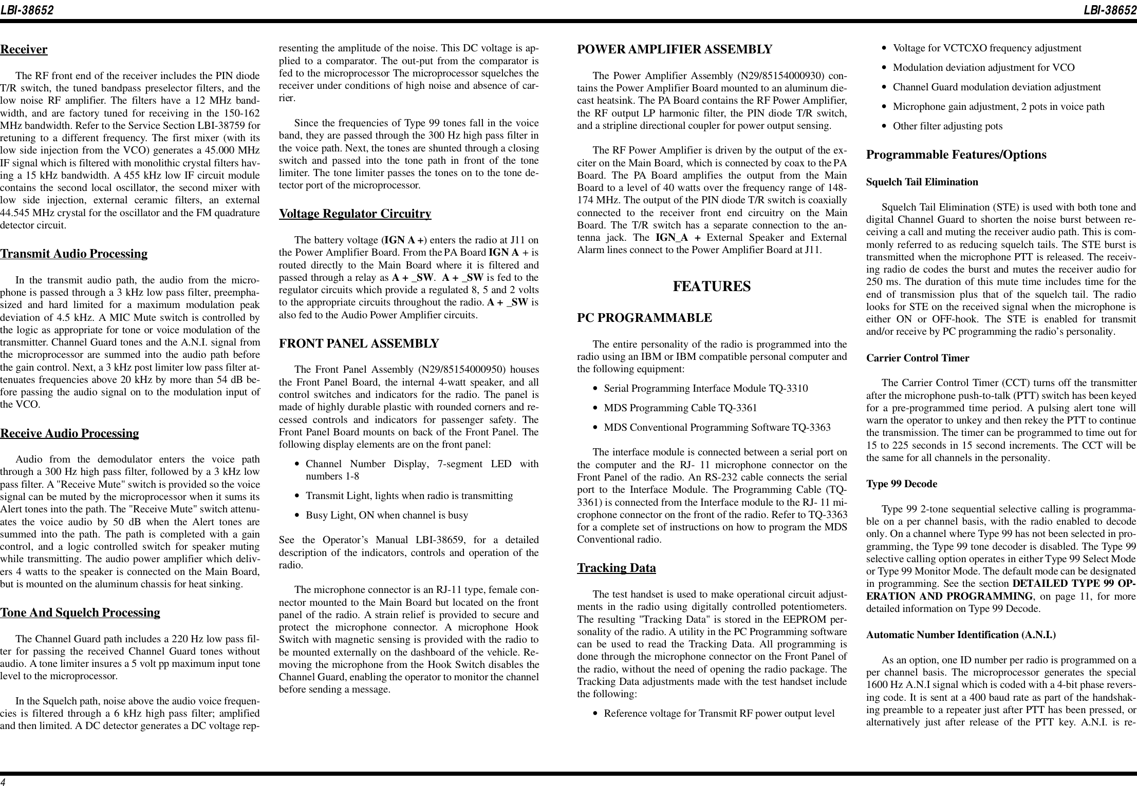Page 5 of 10 - Ericsson Ericsson-Lbi-38756-Users-Manual- LBI-38652 - MDS 148-174 MHz MOBILE RADIO COMBINATION  Ericsson-lbi-38756-users-manual