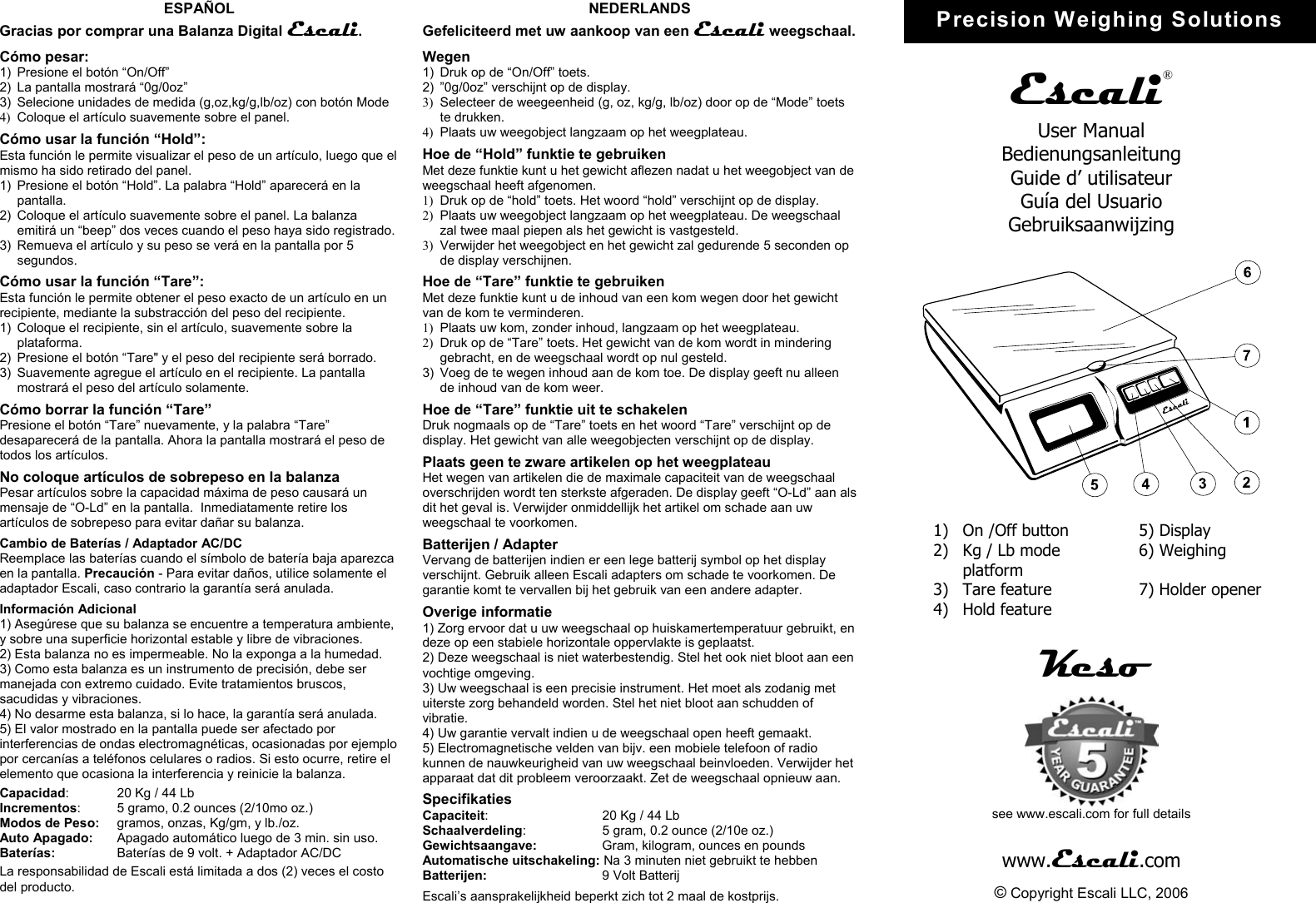 Escali Digital Scale Users Manual KesoA4