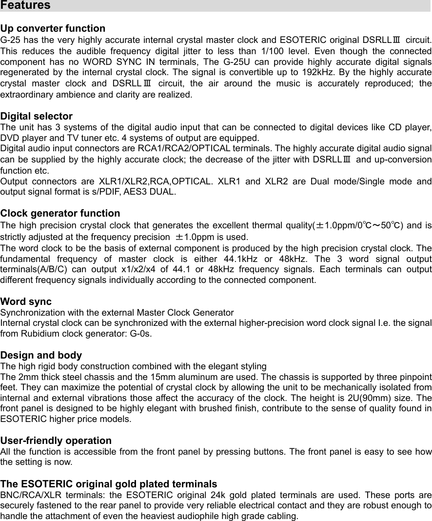 Page 2 of 9 - Esoteric Esoteric-G-25U-Users-Manual- A WORD CLOCK OUT Terminals [WORD OUT]  Esoteric-g-25u-users-manual