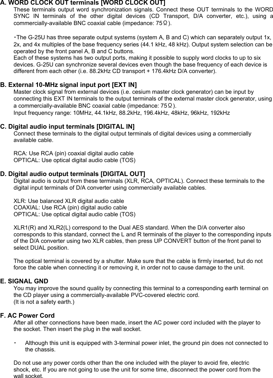 Page 5 of 9 - Esoteric Esoteric-G-25U-Users-Manual- A WORD CLOCK OUT Terminals [WORD OUT]  Esoteric-g-25u-users-manual
