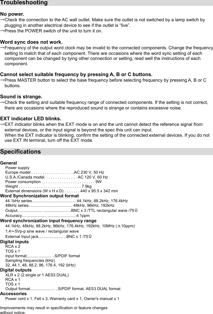 Page 9 of 9 - Esoteric Esoteric-G-25U-Users-Manual- A WORD CLOCK OUT Terminals [WORD OUT]  Esoteric-g-25u-users-manual