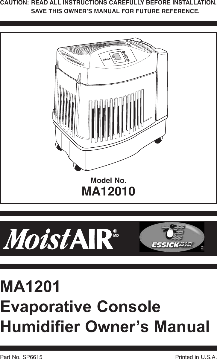 Essick Ma1201 Owner S Manual 4 Env