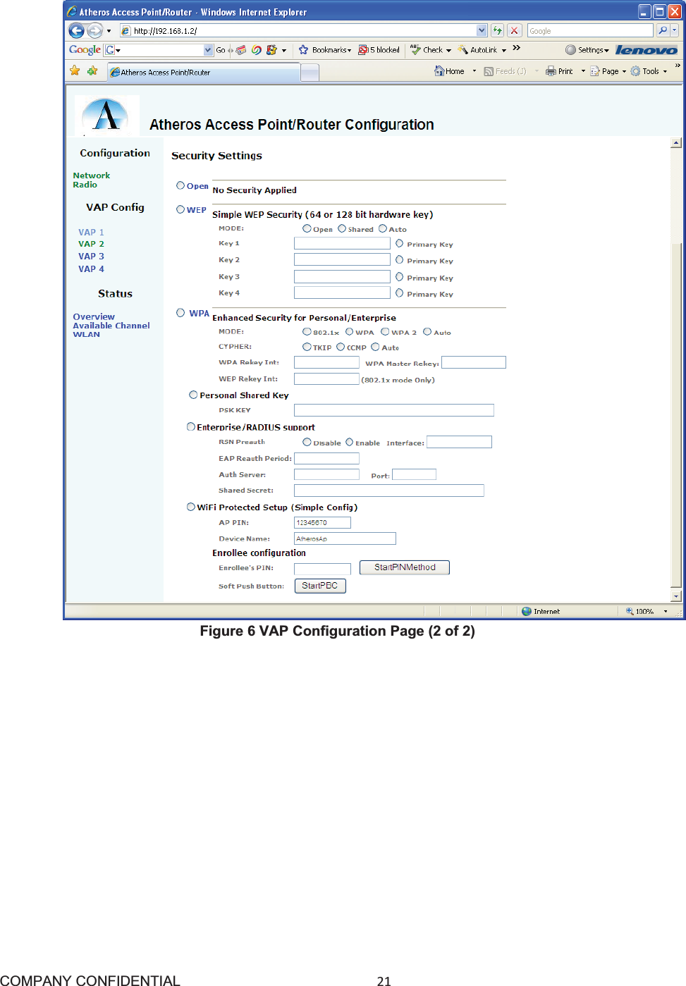 COMPANY CONFIDENTIAL21 Figure 6 VAP Configuration Page (2 of 2) 