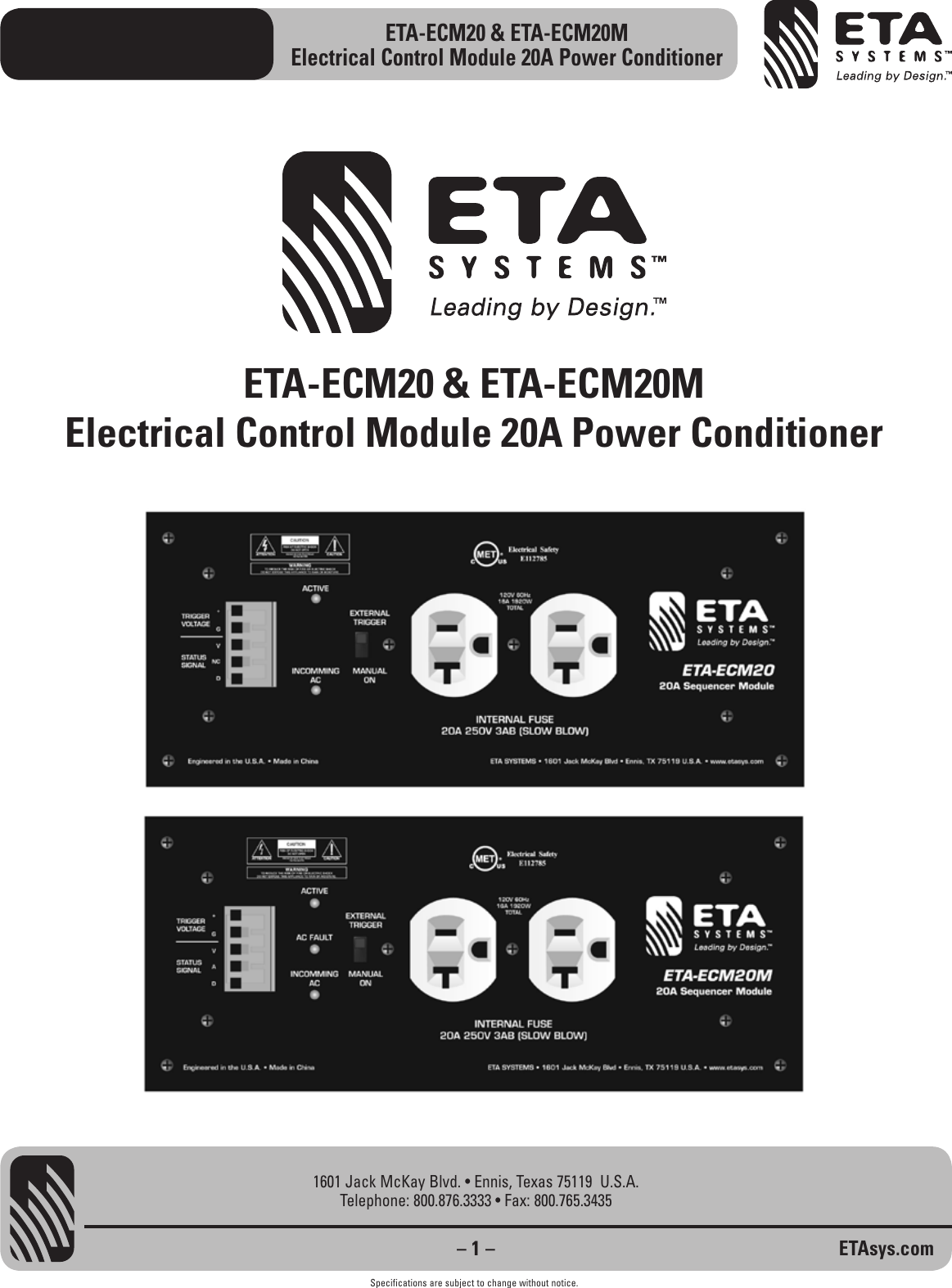 Page 1 of 4 - Eta-Systems Eta-Systems-Eta-Ecm20-Users-Manual-  Eta-systems-eta-ecm20-users-manual