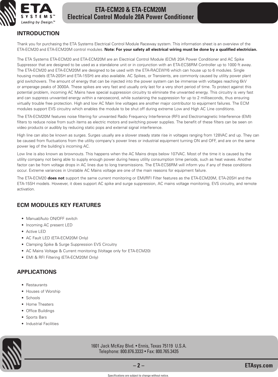 Page 2 of 4 - Eta-Systems Eta-Systems-Eta-Ecm20-Users-Manual-  Eta-systems-eta-ecm20-users-manual