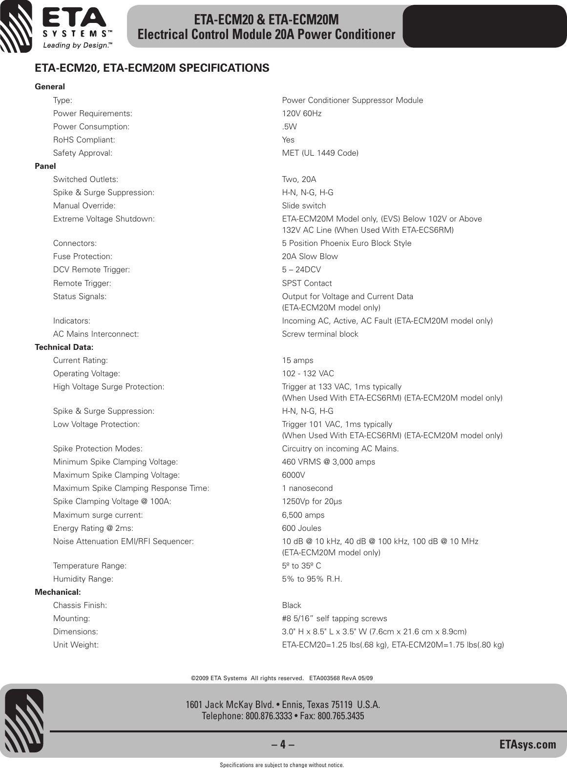 Page 4 of 4 - Eta-Systems Eta-Systems-Eta-Ecm20-Users-Manual-  Eta-systems-eta-ecm20-users-manual