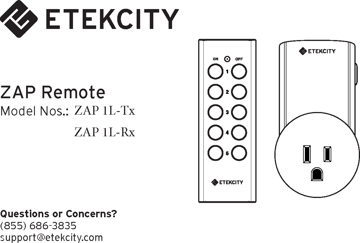 Etekcity ZAP5LXS ZAP remote User Manual 15 ZAP 1L Tx UserMan US
