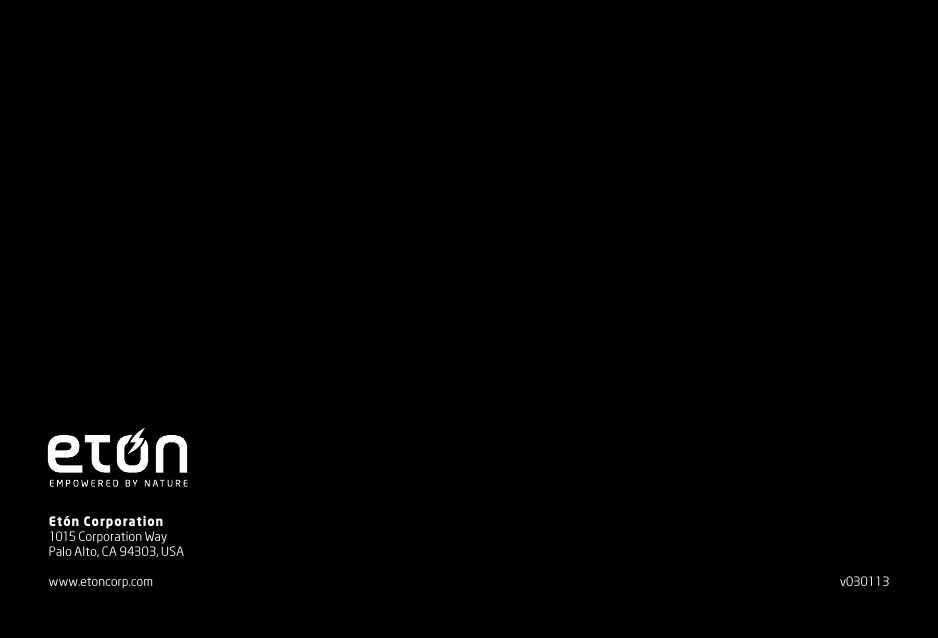 14 EN  EnglishEtón Corporation 1015 Corporation WayPalo Alto, CA 94303, USAwww.etoncorp.com v030113