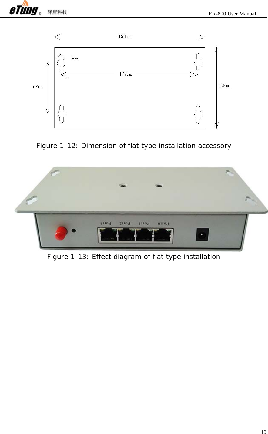                       ER-800 User Manual 10   Figure 1-12: Dimension of flat type installation accessory    Figure 1-13: Effect diagram of flat type installation   