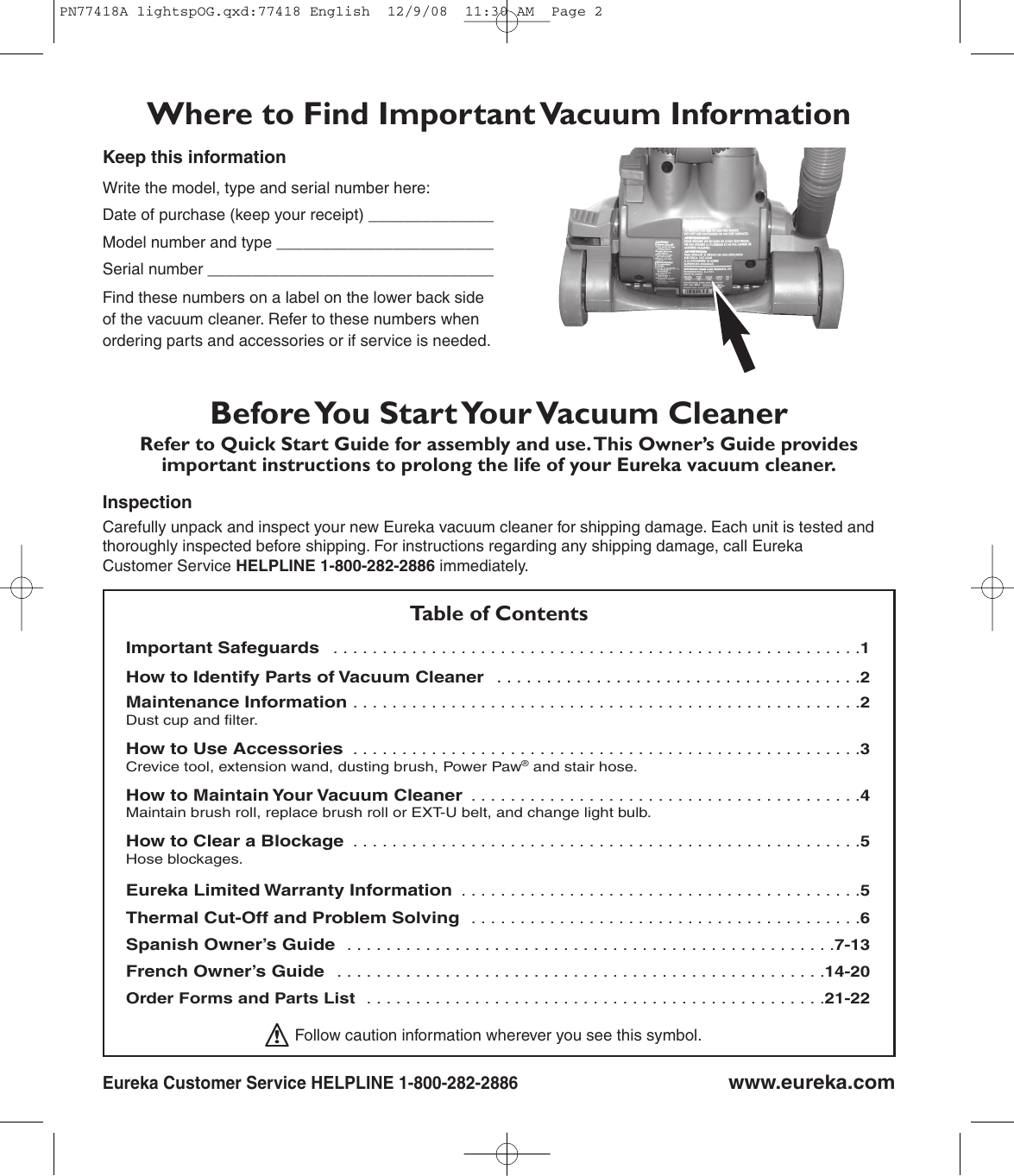 Page 2 of 8 - Eureka-Tents Eureka-Tents-4700-Users-Manual- 77418 English Eureka-tents-4700-users-manual