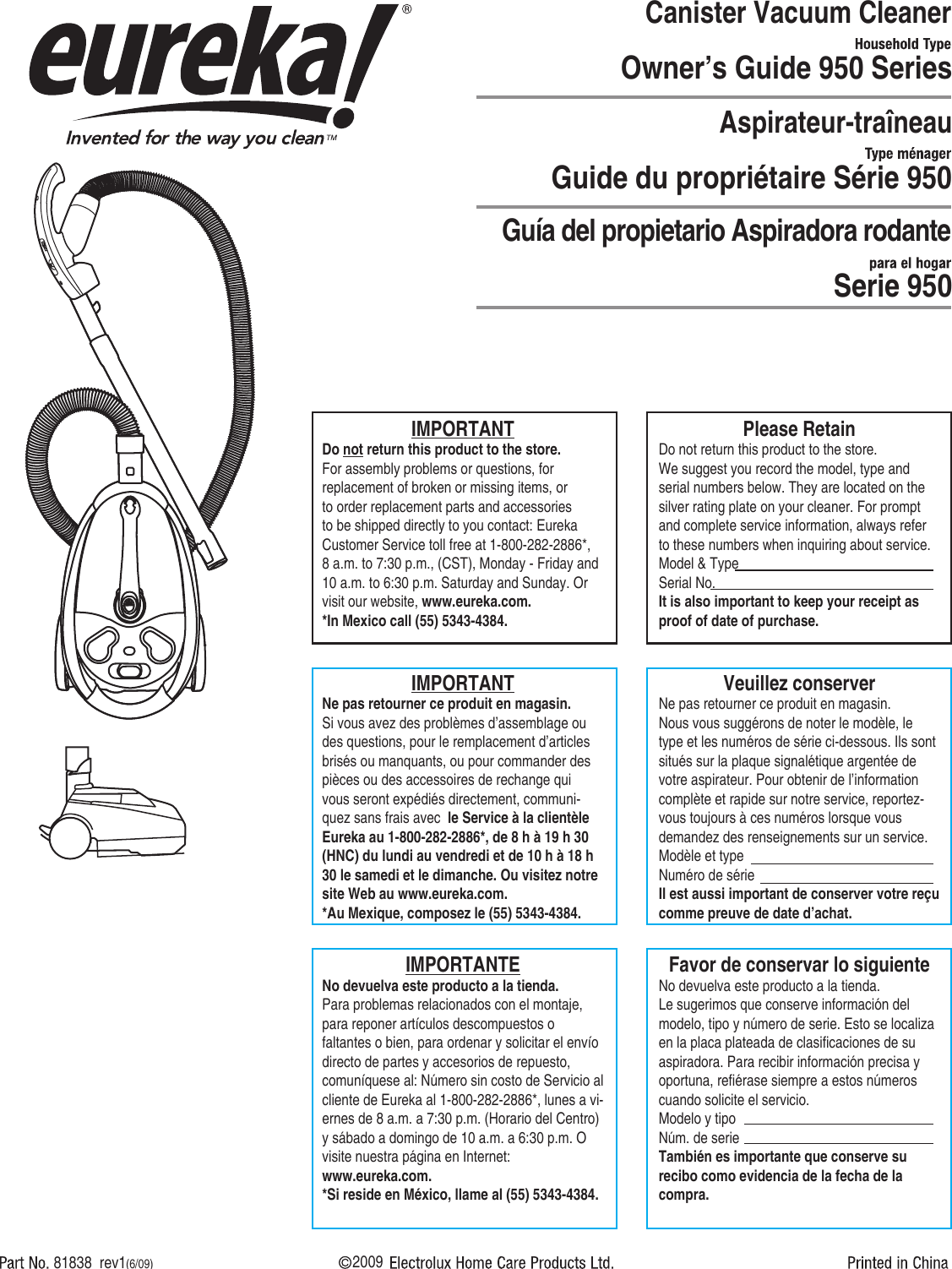 Eureka Tents 950 Users Manual