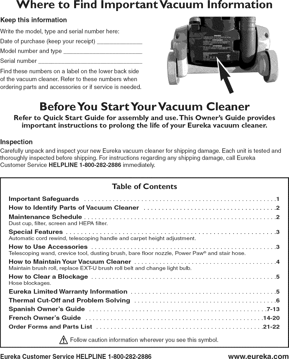 Page 2 of 8 - Eureka 4236AZ User Manual  VACUUM - Manuals And Guides L0909382