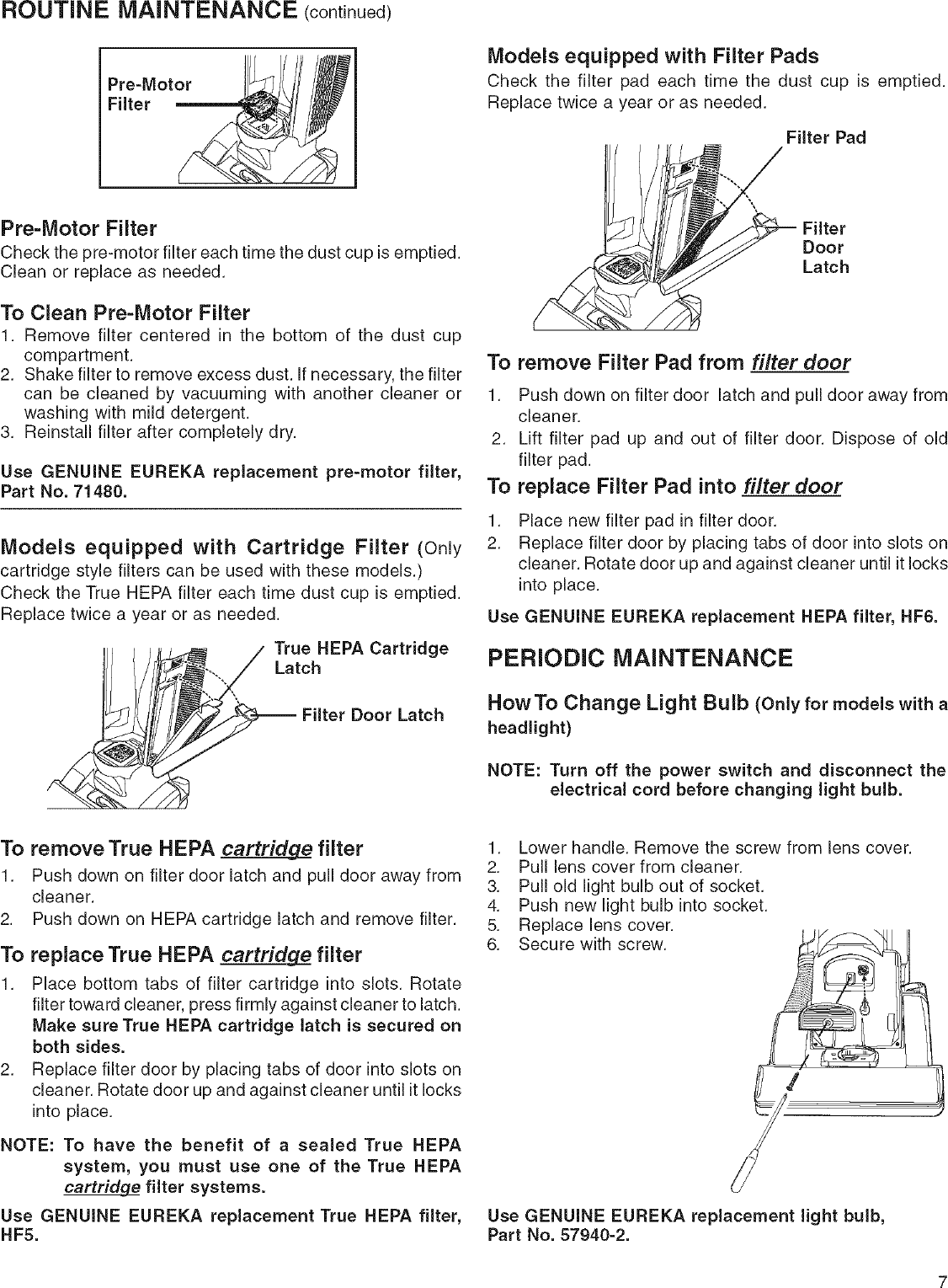 Page 7 of 10 - Eureka 5851AV User Manual  VACUUM - Manuals And Guides L0702059