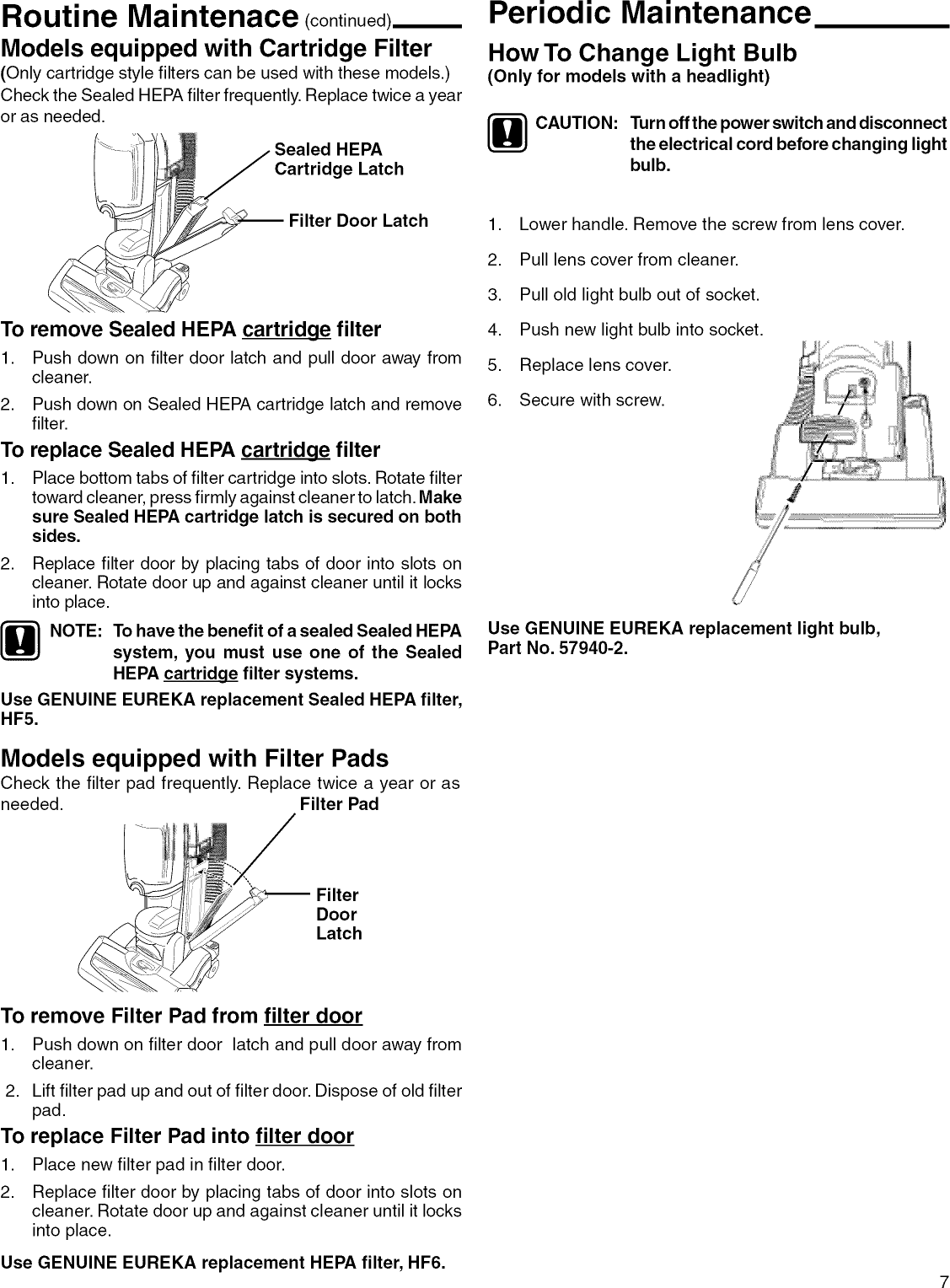 Page 7 of 10 - Eureka 5892AVZ User Manual  VACUUM - Manuals And Guides L1002513