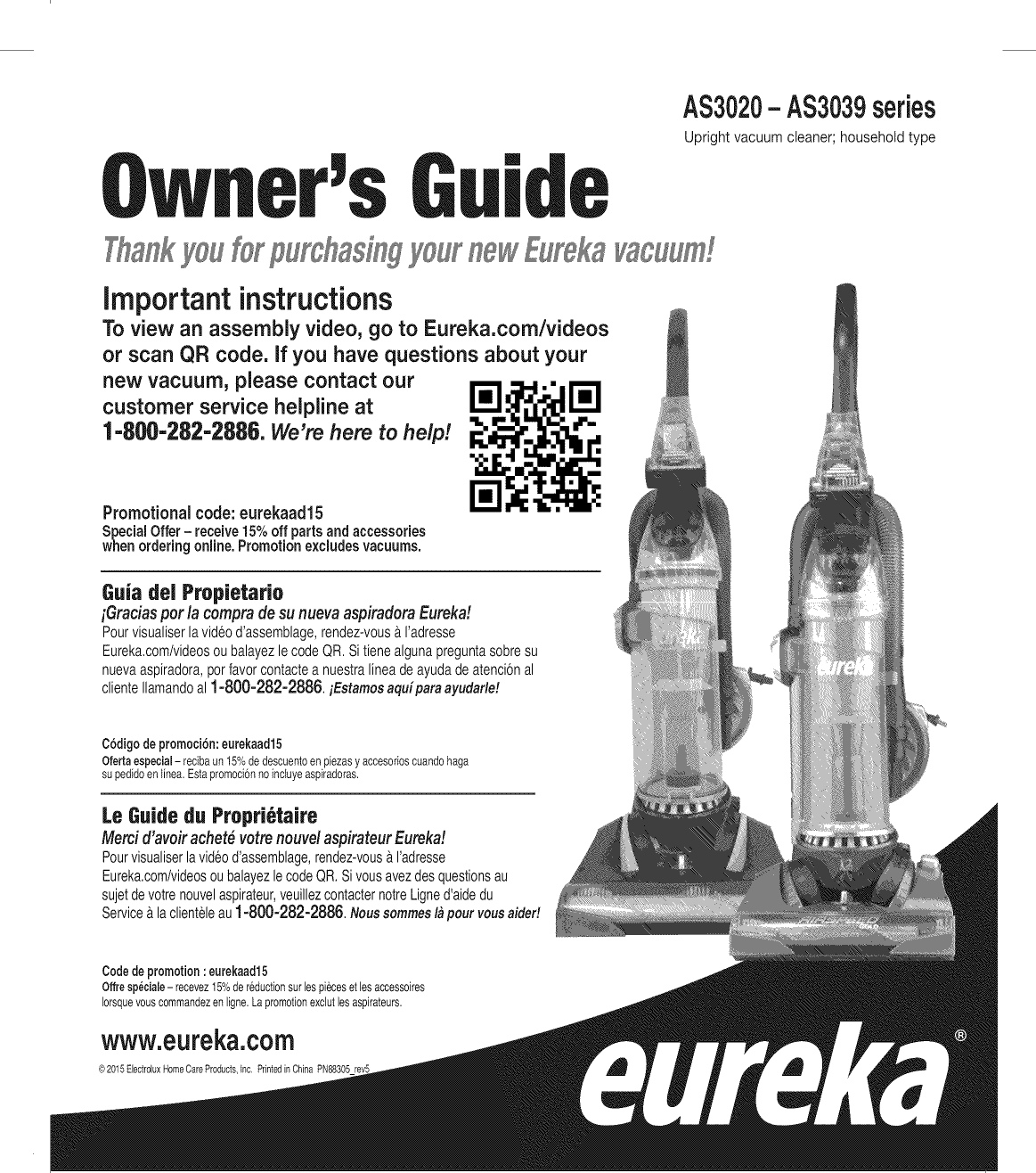 Page 1 of 5 - Eureka AS3030A 1510307L User Manual  VACUUM - Manuals And Guides