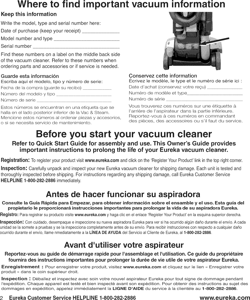 Page 2 of 5 - Eureka AS3030A 1510307L User Manual  VACUUM - Manuals And Guides