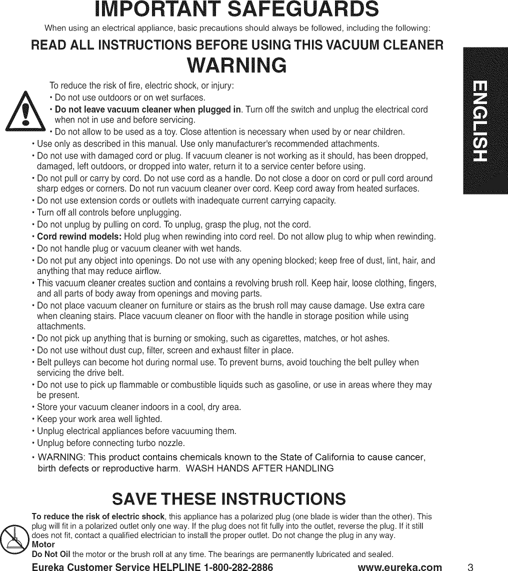 Page 3 of 5 - Eureka AS3030A 1510307L User Manual  VACUUM - Manuals And Guides