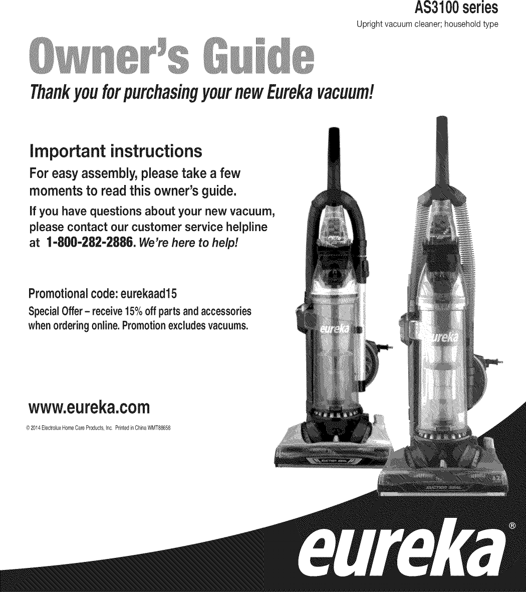 Eureka AS3104A 1511038L User Manual VACUUM Manuals And Guides