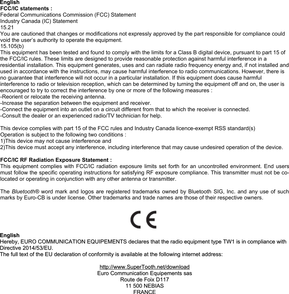 Page 3 of Euro Communication EquipementS TW1 TW1 User Manual POWER ON 