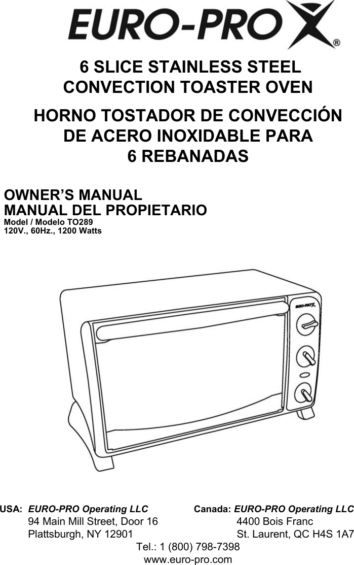 Page 1 of 10 - Euro-Pro Euro-Pro-Convection-Toaster-Oven-Users-Manual-  1 Euro-pro-convection-toaster-oven-users-manual