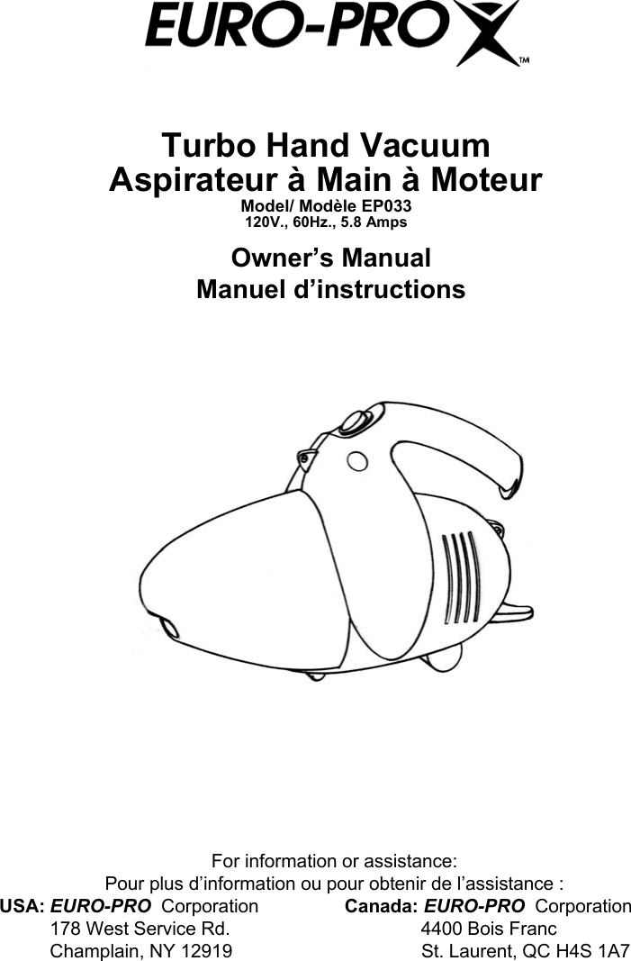 Page 1 of 8 - Euro-Pro Euro-Pro-Ep033-Users-Manual- No  Euro-pro-ep033-users-manual