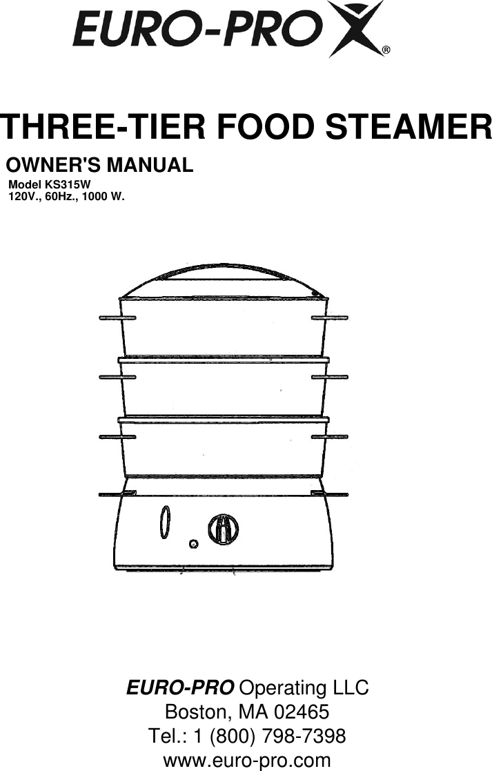 Euro Pro Ks315W Users Manual Microsoft REV 0804B READER