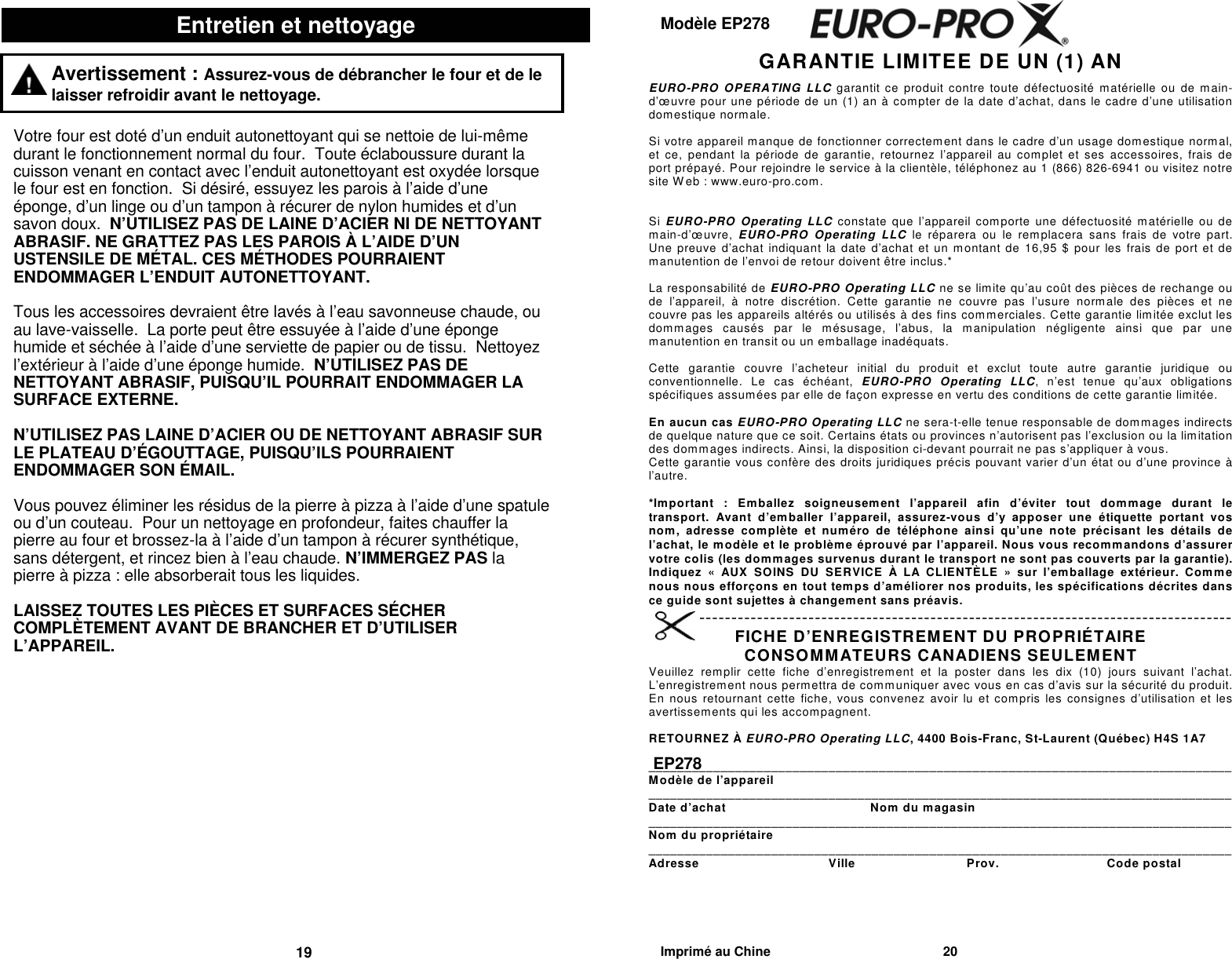 Page 11 of 11 - Euro-Pro Euro-Pro-Toaster-Ep278-Users-Manual-  1 Euro-pro-toaster-ep278-users-manual