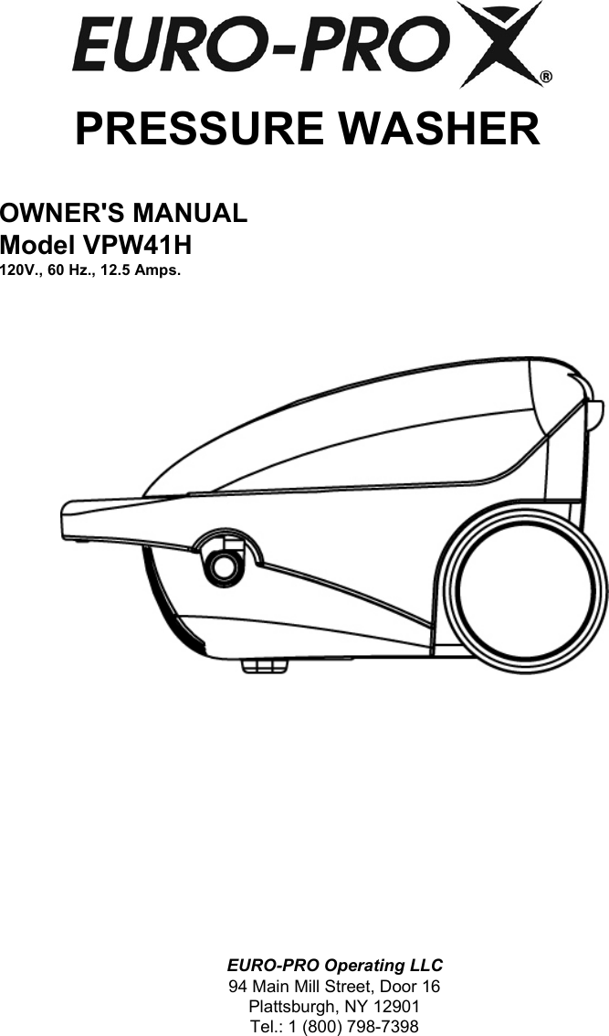Page 1 of 6 - Euro-Pro Euro-Pro-Vpw41H-Users-Manual-  1 Euro-pro-vpw41h-users-manual