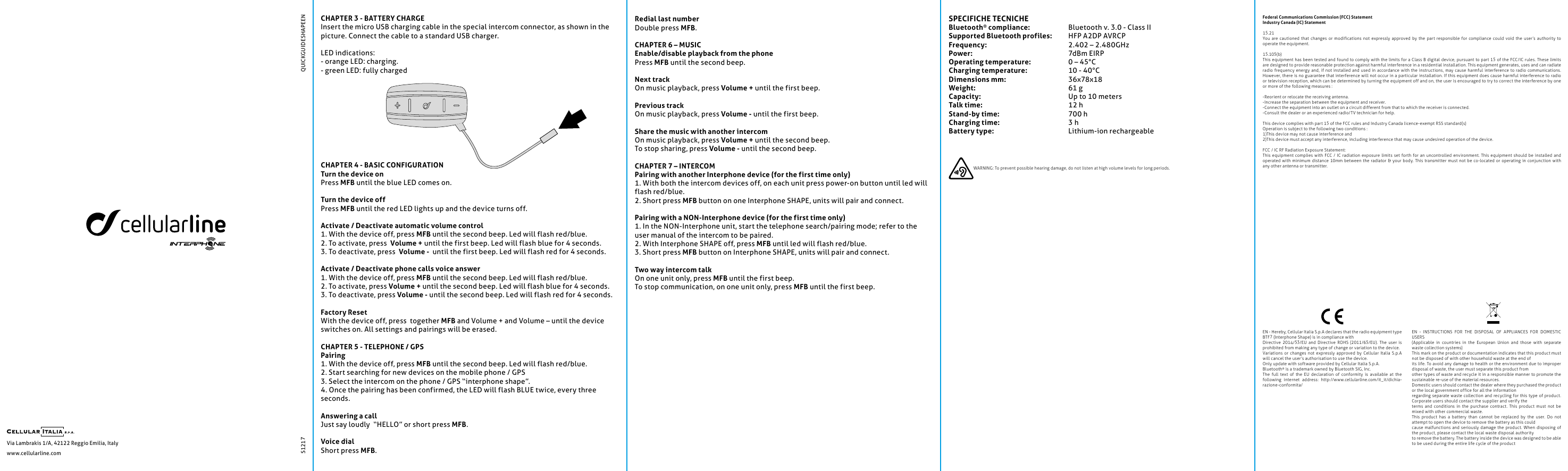 Page 2 of EuroCB BTF7 Interphone Shape User Manual Revised
