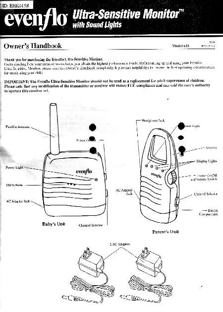 #615 Evenflo ULTRA-SENSITIVE MONITOR-RECEIVER User Manual