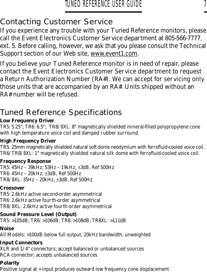 Page 7 of 8 - Event-Electronic Event-Electronic-Biamplified-Direct-Field-Monitor-System-Users-Manual- Tuned Reference Manual For Web  Event-electronic-biamplified-direct-field-monitor-system-users-manual