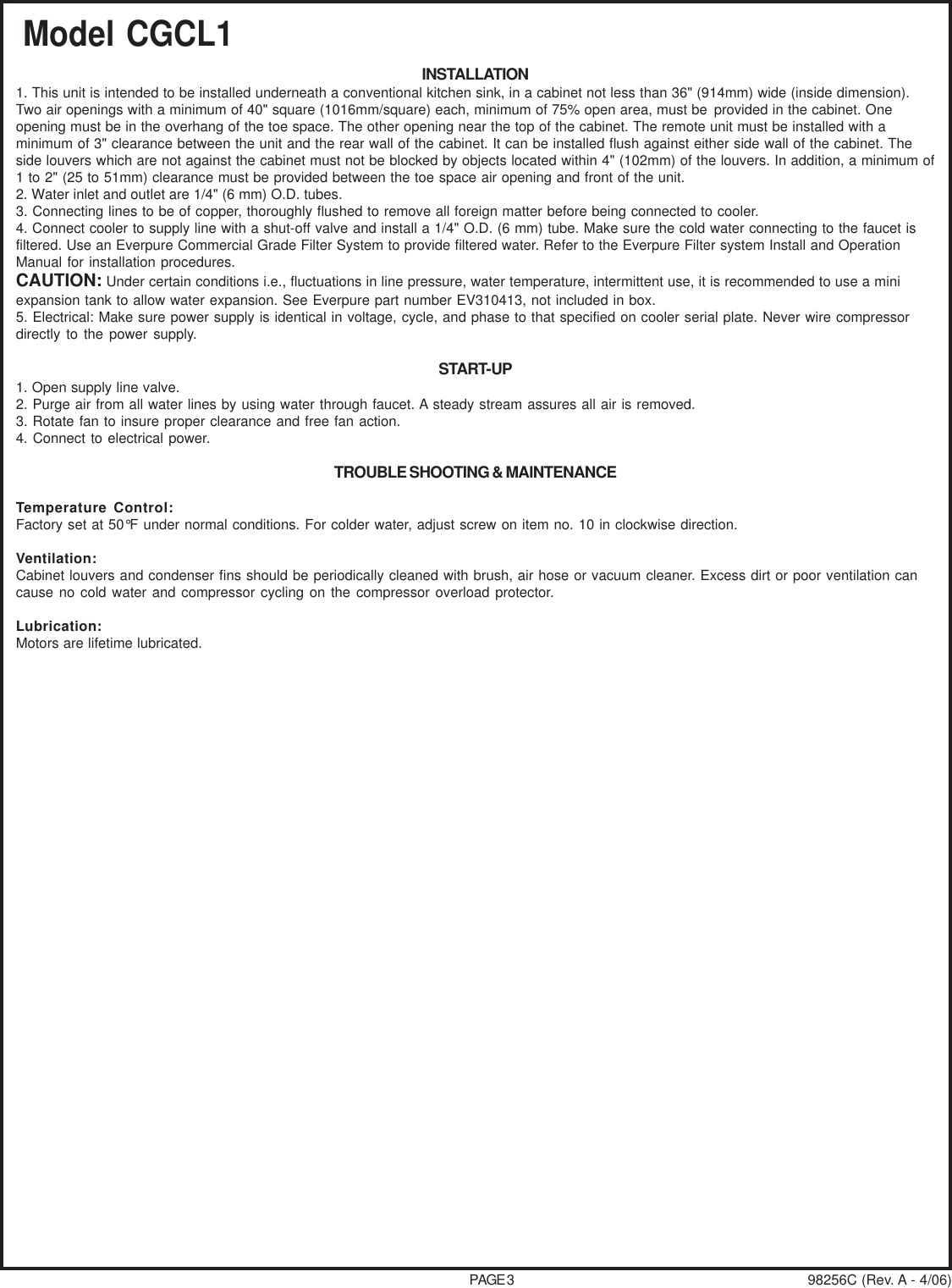 Page 3 of 4 - Everpure Everpure-Commercial-Grade-Water-Chiller-Cgcl1-Users-Manual- EC_98256C  Everpure-commercial-grade-water-chiller-cgcl1-users-manual