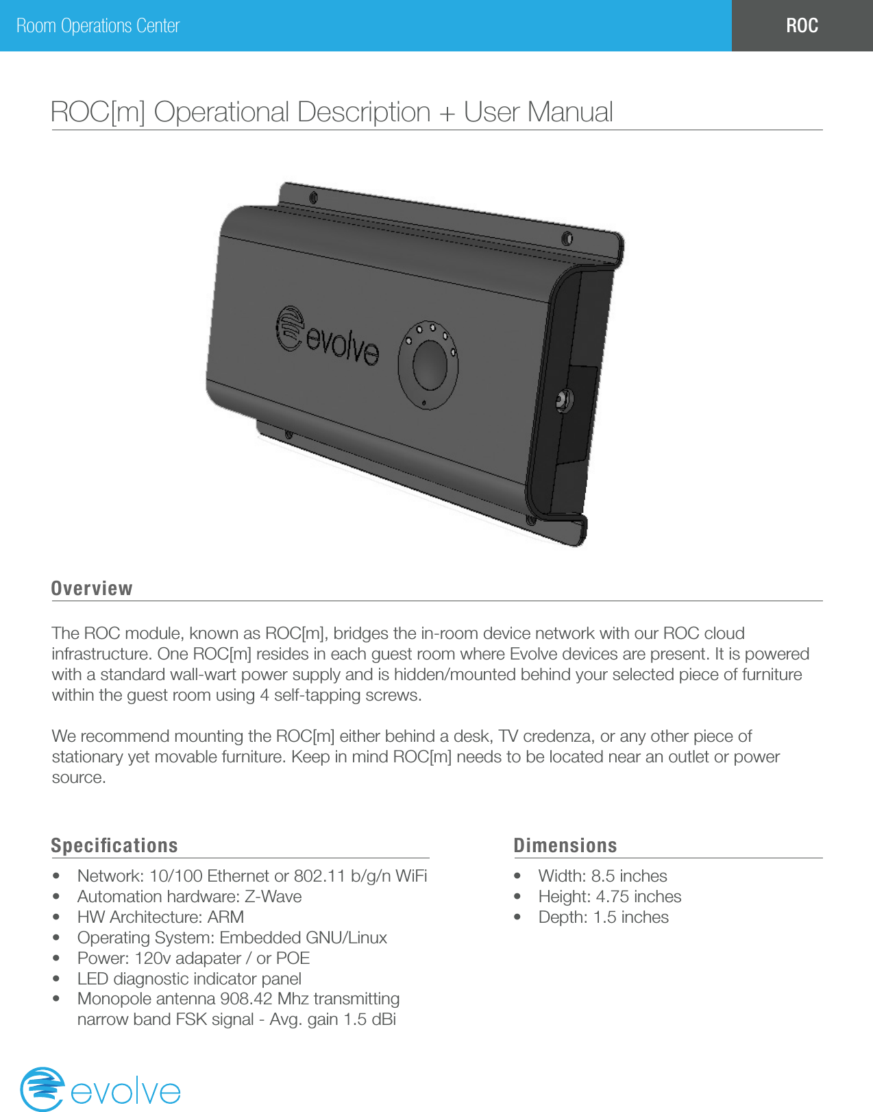Evolve Guest Controls Rocm 908 Mhz Transceiver User Manual Roc M Spec Upd