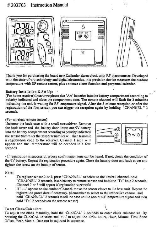 USA RF Thermo Calendar Clock User Manual