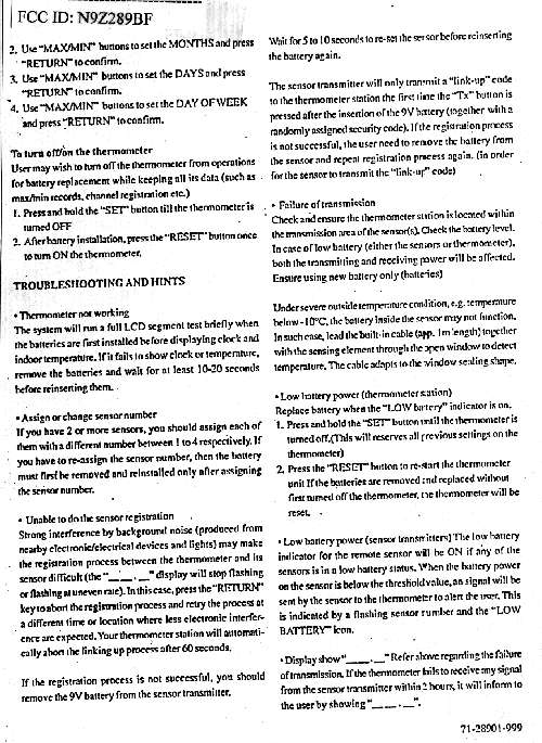 RF REMOTE THERMO-SENSOR-TRANSMITTER User Manual